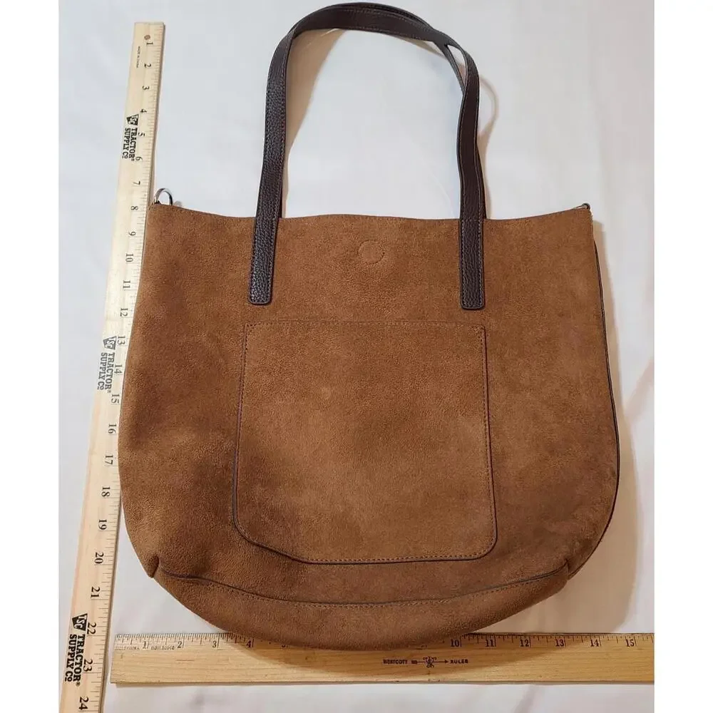 2pk Vegan Suede Tote Sz Medium Equestrian Collegiate Preppy Purple Brown 15x14 - Picture 7 of 13